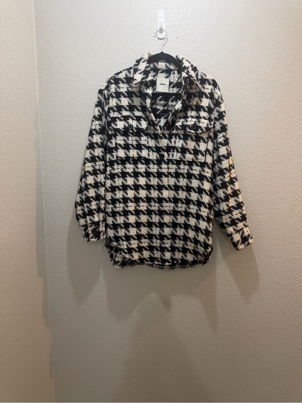 Koton Black Cream Houndstooth Overshirt Jacket Size 36